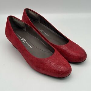 SAS Sofia Red Leather Made in Italy Wedge Shoes Size 8.5M Chic Party Festival